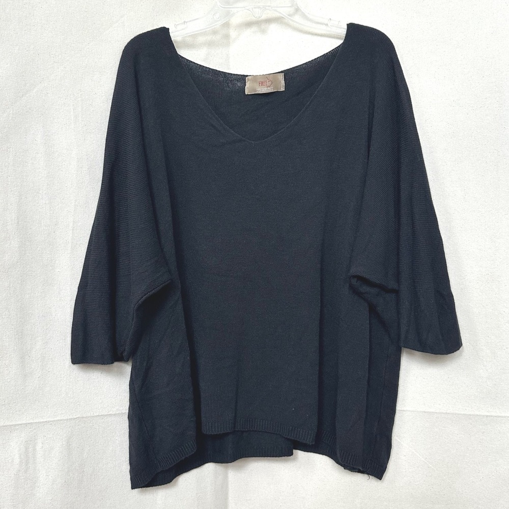 Minimalist Capsule Black V-Neck Oversized Modal Knit Sweater Italy Sz 1 US Small